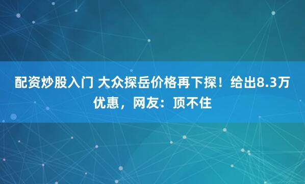 配资炒股入门 大众探岳价格再下探！给出8.3万优惠，网友：顶不住